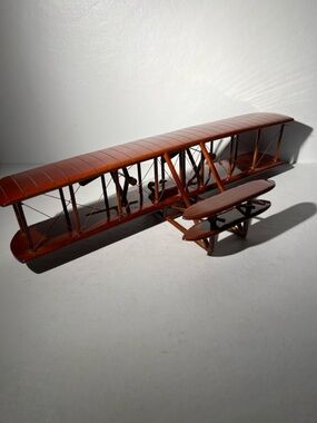 Wooden Biplane Model Airplane 19” Vintage Style Decor Display Made in Vietnam